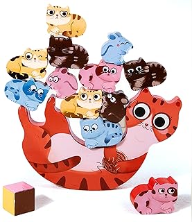 Shinse 動物 積み木 バランスゲーム 木製 木のおもちゃ 可愛い 知育玩具 モンテソッリー 集中力 指先訓練 形状認識 早期開発 1 2 3歳子供が見守りで遊ぶ 男の子 女の子 大きいブロック クリスマス 誕生日 プレゼント ギフト 収納袋付き 猫