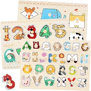 CORPER TOYS 型はめパズル 木製パズル かたはめパズル はめ込み 形合わせ 積み木 数字 形 英語 認識 ペックアップ ノブ付き 動物パズル 木製おもちゃ 女の子 男の子 クリスマス プレゼント カラフル