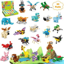 MOONTOY 子供用パーティー記念品 24パック 動物ビルディングブロックおもちゃ グッズバッグ詰め物用 ミニビルディングセット パーティー記念品 誕生日プレゼント用 男の子 女の子 対象年齢 6-12歳以上