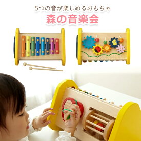 森の音楽会 木のおもちゃ 木製玩具 知育玩具 楽器 鉄琴 叩く 回す おんがく ミュージック ドラム シロフォン ギロ ラトル 2歳 3歳 4歳 5歳 べビー 【最短翌日配達】
