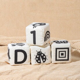 送料無料 布製ブロックセット 4個セット 立体パズル 知育玩具 オーガニックコットン キューブ ふかふか アルファベット 数字認識 虫 さまざまなテーマ 組み立て 創造力 子供用 幼稚園 保育園 ギフト 誕生日 プレゼント 出産祝い 楽天海外通販